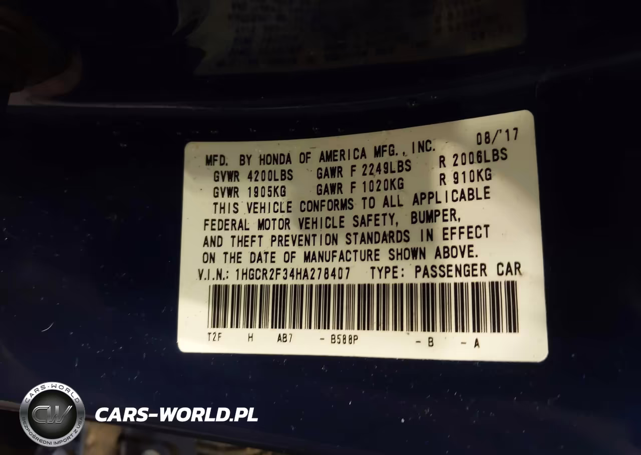 2017 Honda Accord Lx VIN:1HGCR2F34HA278407 - 9