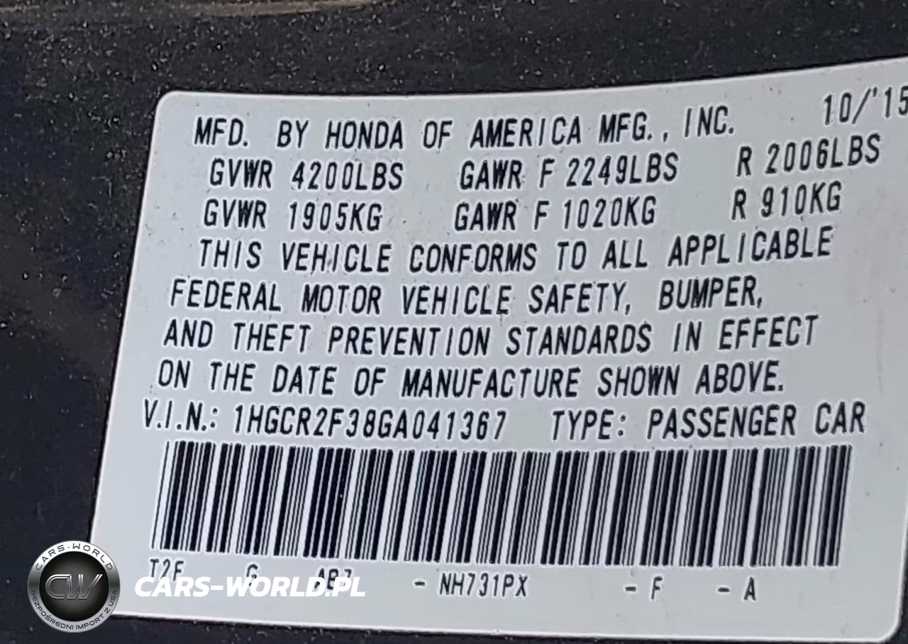 2016 Honda Accord Lx VIN:1HGCR2F38GA041367 - 9