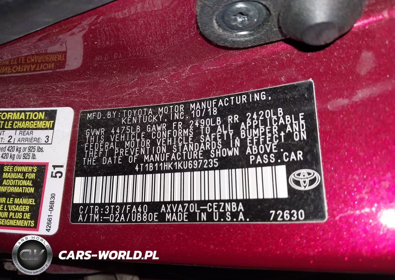 2019 Toyota Camry Le VIN:4T1B11HK1KU697235 - 9