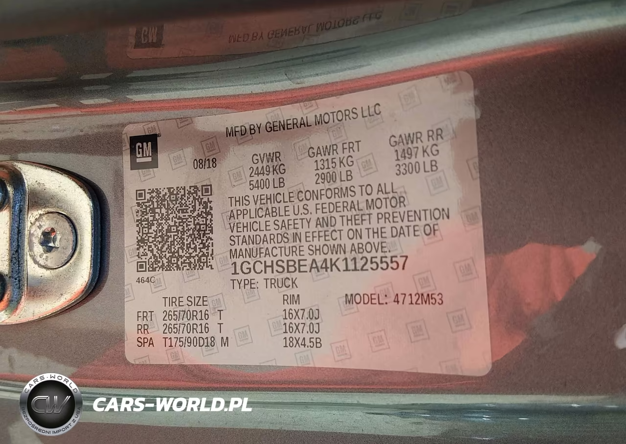 2019 Chevrolet Colorado Wt VIN:1GCHSBEA4K1125557 - 9