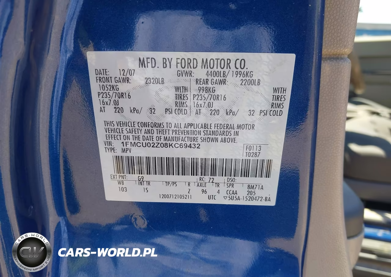 2008 Ford Escape Xls-Xls Manual VIN:1FMCU02Z08KC69432 - 9
