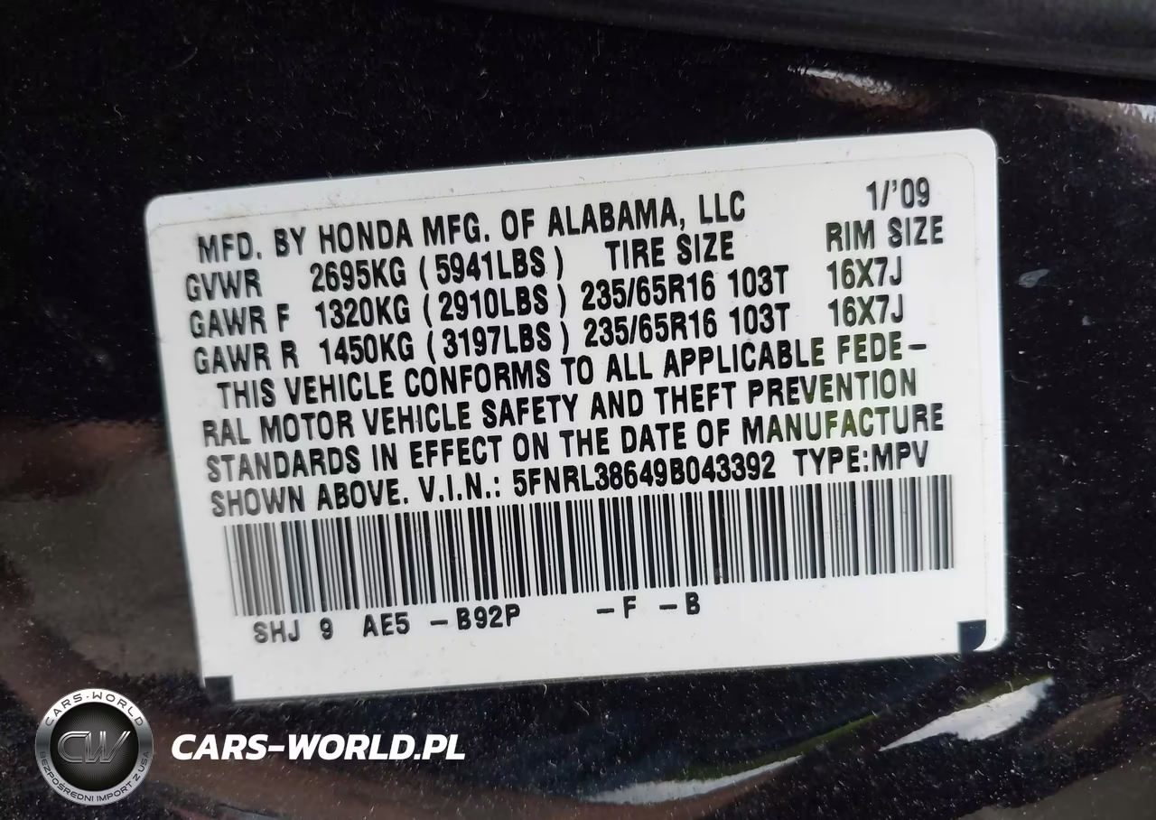 2009 Honda Odyssey Ex-L VIN:5FNRL38649B043392 - 6