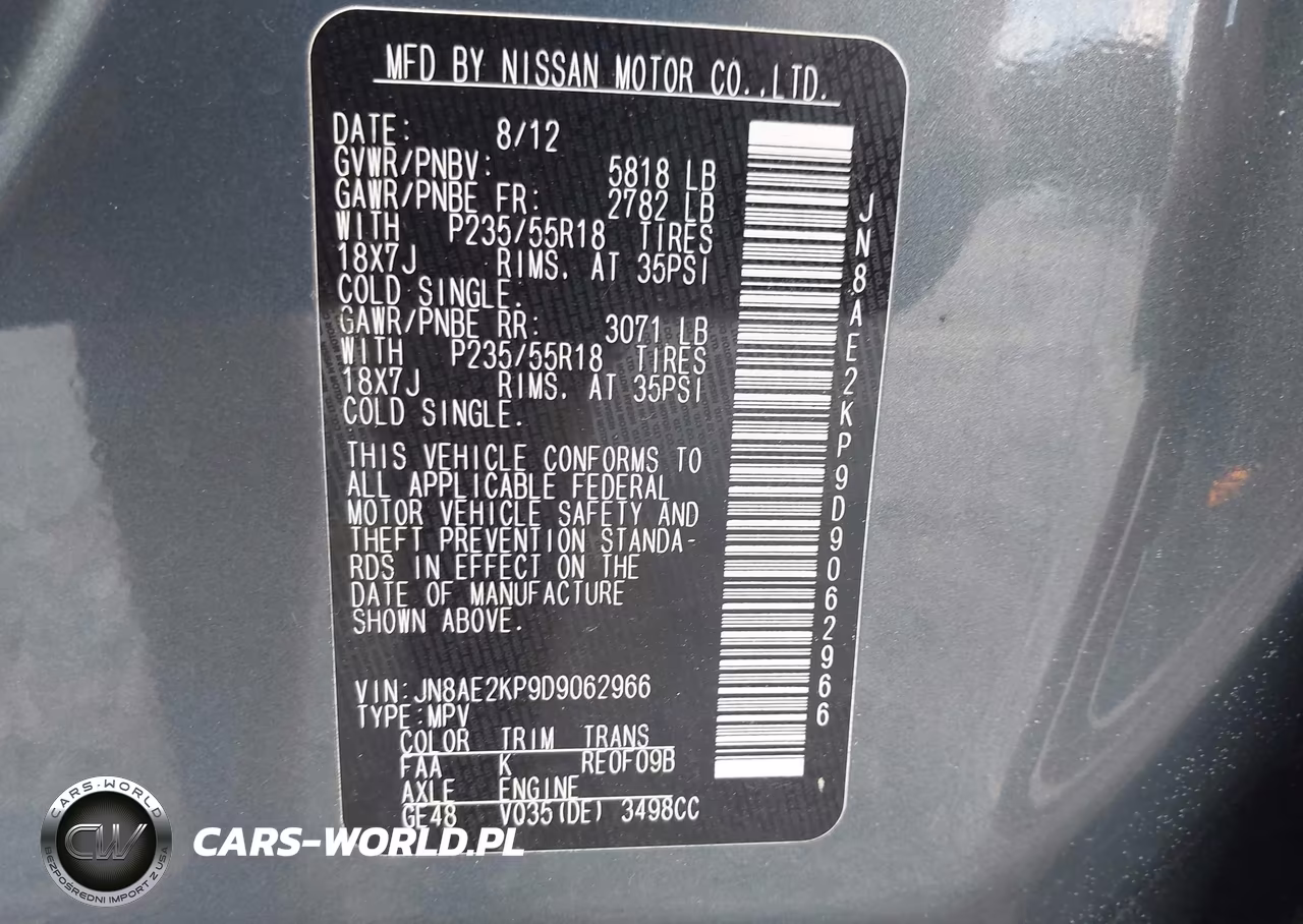 2013 Nissan Quest Le VIN:JN8AE2KP9D9062966 - 9