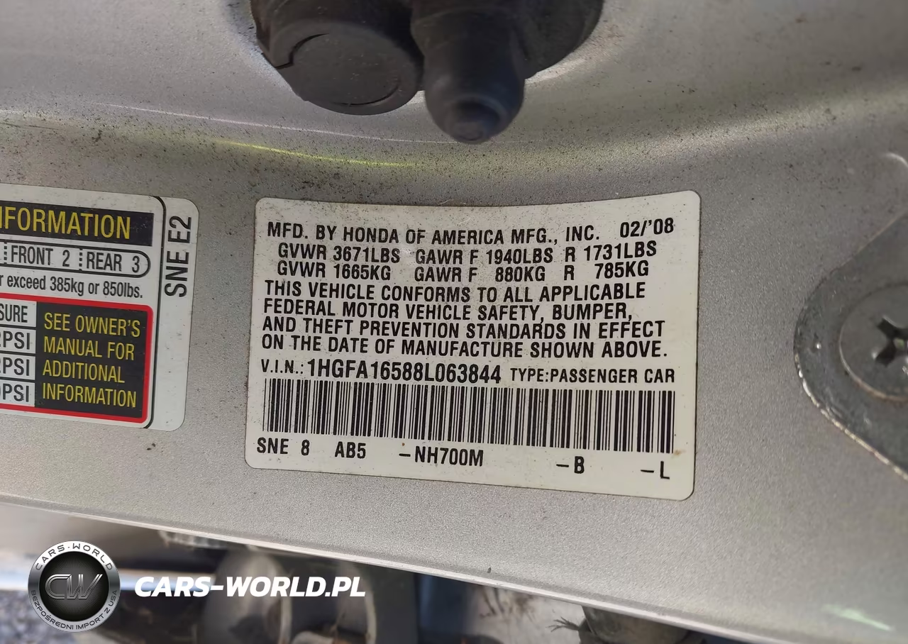 2008 Honda Civic Lx VIN:1HGFA16588L063844 - 9