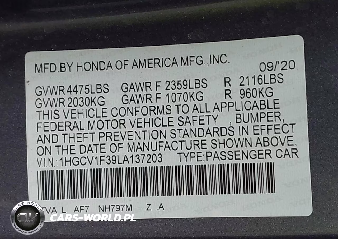 2020 Honda Accord Sport VIN:1HGCV1F39LA137203 - 9