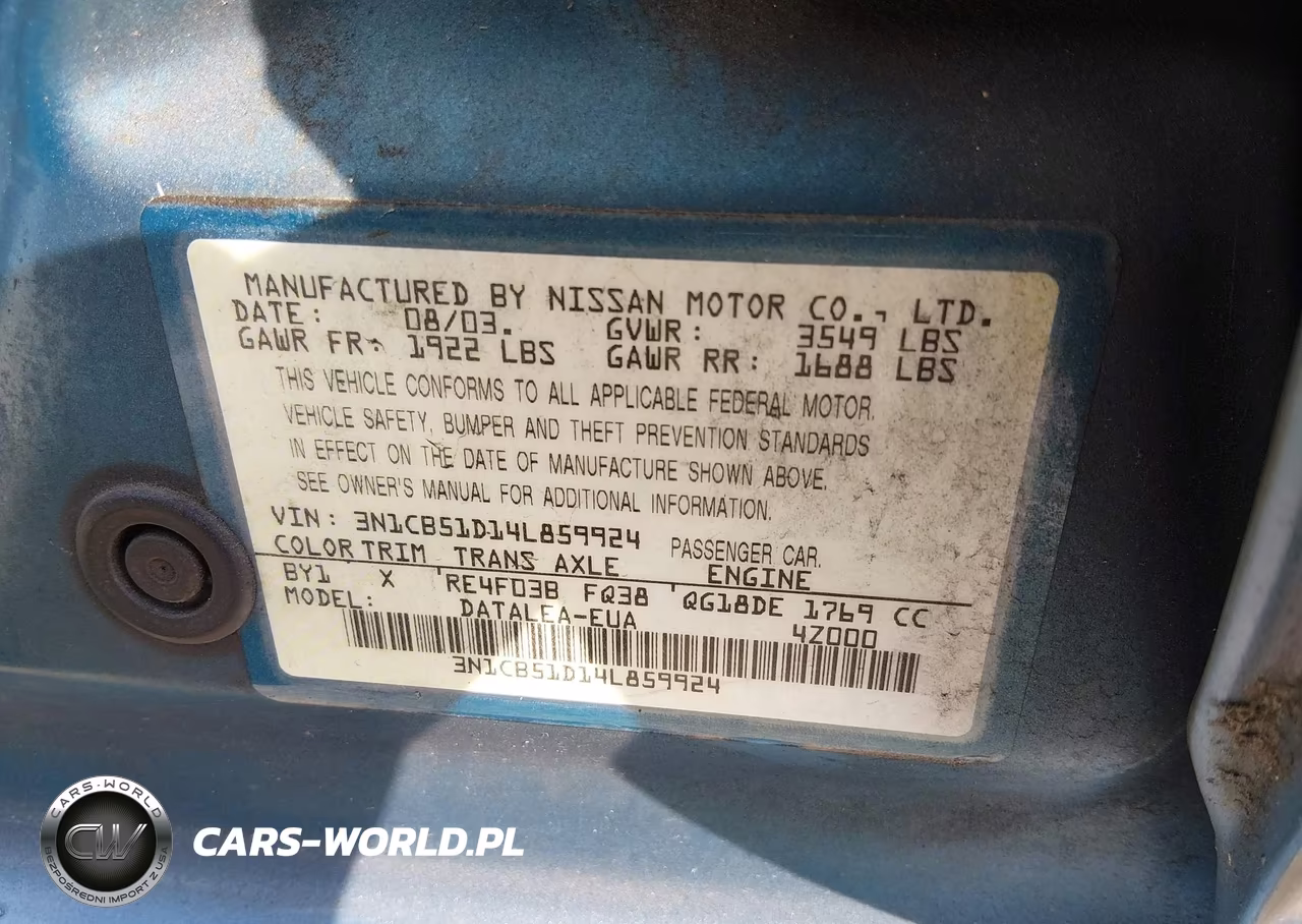 2004 Nissan Sentra 1.8S VIN:3N1CB51D14L859924 - 9