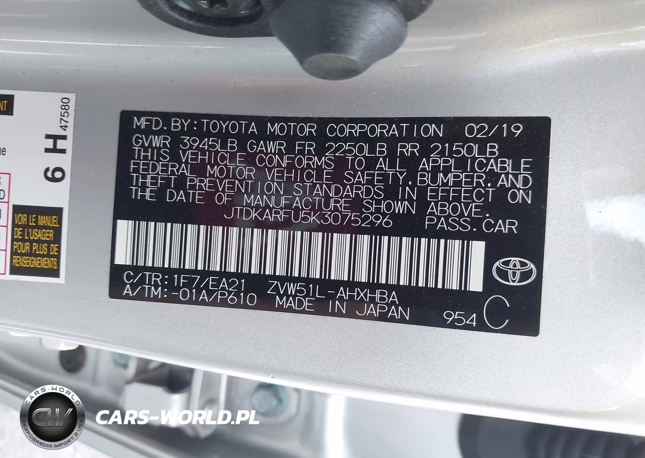 2019 Toyota Prius Limited VIN:JTDKARFU5K3075296 - 9