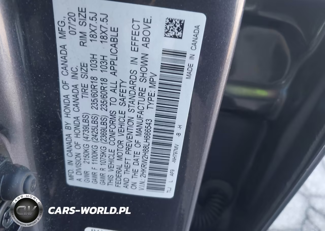 2020 Honda Cr-V Awd Ex-L VIN:2HKRW2H88LH666543 - 9