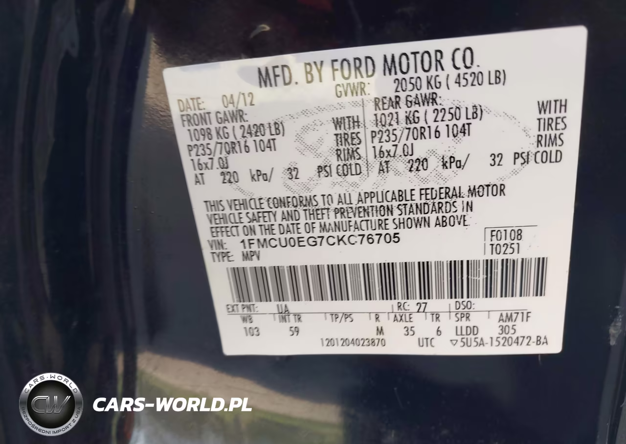 2012 Ford Escape Limited VIN:1FMCU0EG7CKC76705 - 9