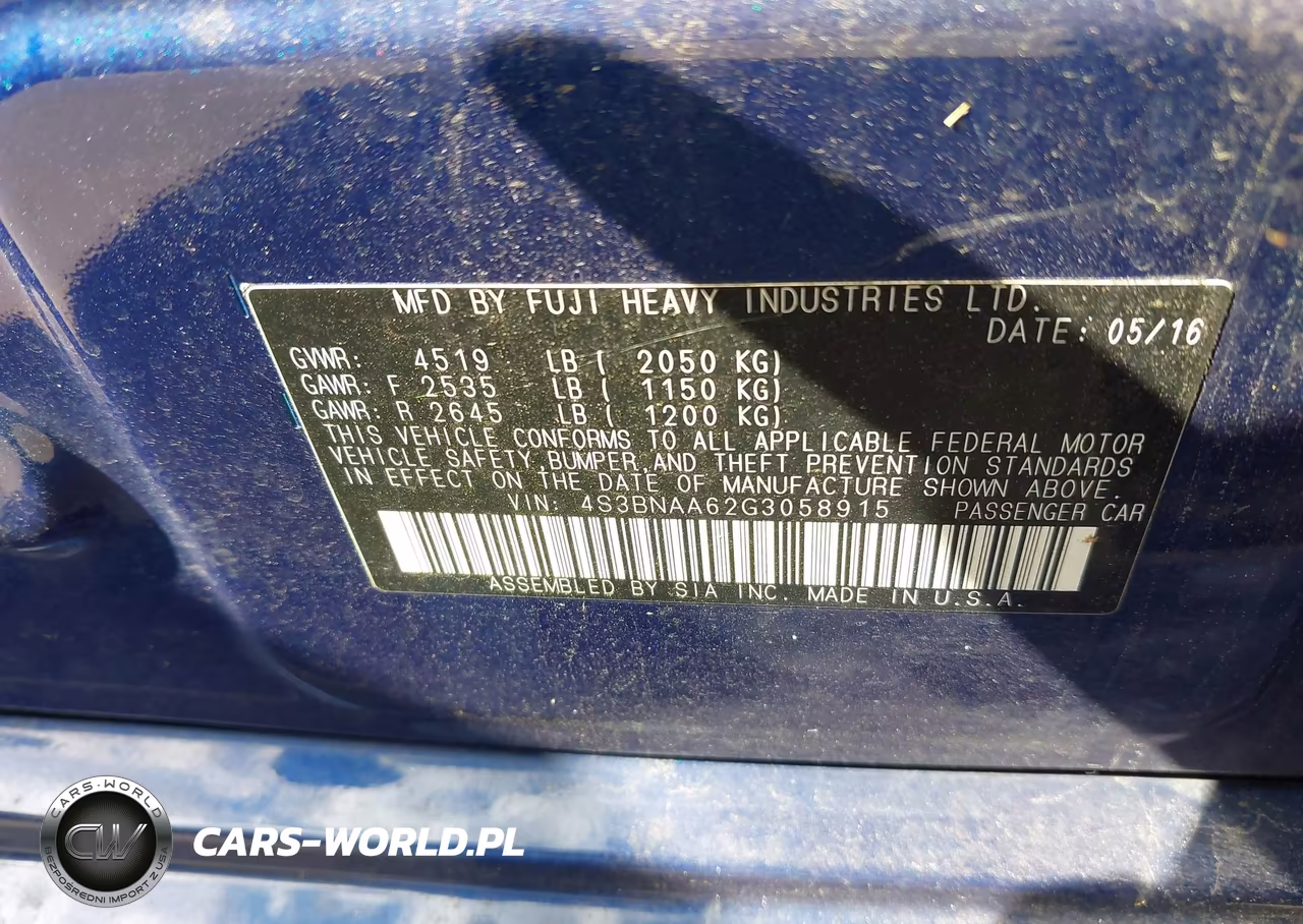 2016 Subaru Legacy 2.5I VIN:4S3BNAA62G3058915 - 9