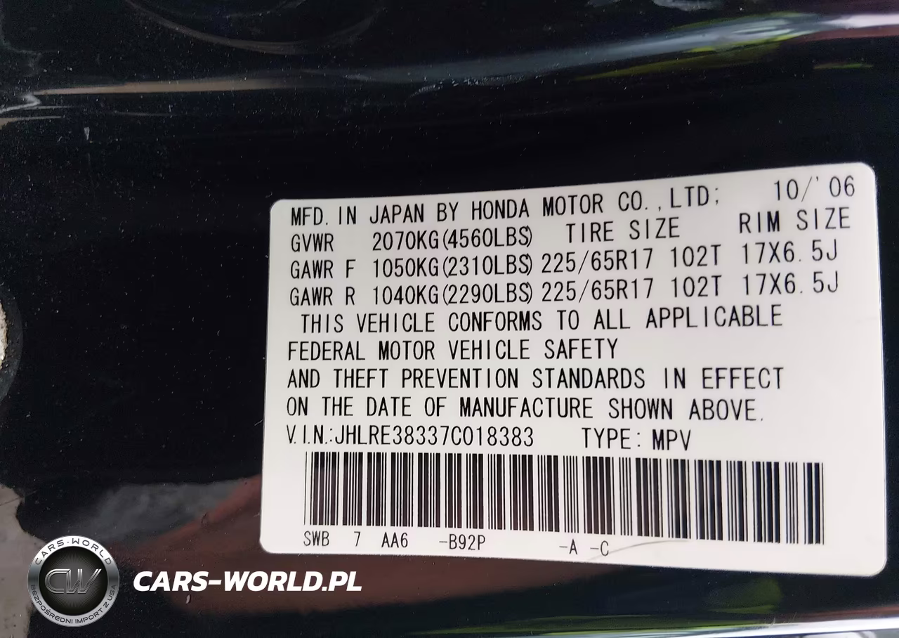 2007 Honda Cr-V Lx VIN:JHLRE38337C018383 - 9