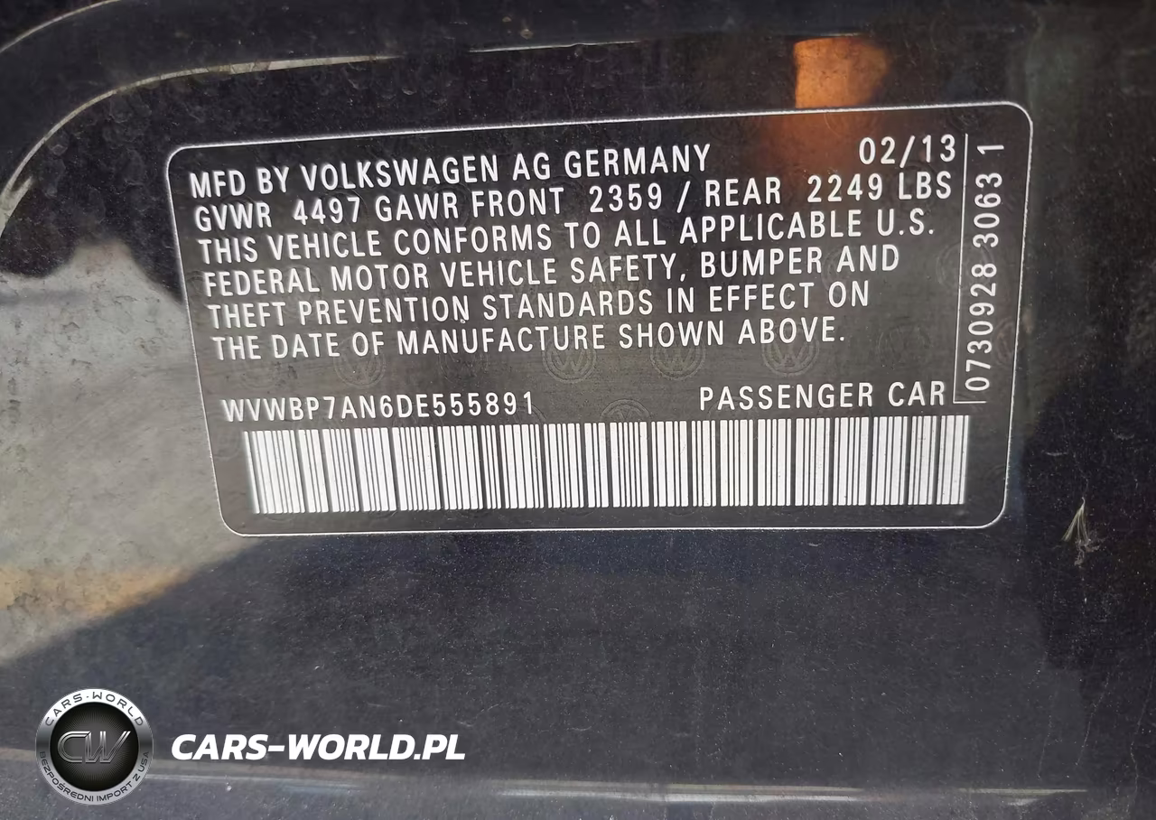 2013 Volkswagen Cc 2.0T Sport VIN:WVWBP7AN6DE555891 - 9