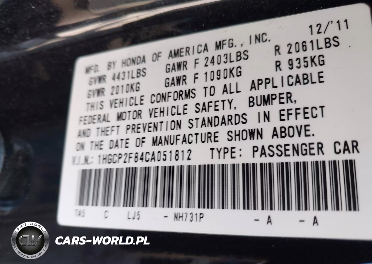 2012 Honda Accord 2.4 Ex-L VIN:1HGCP2F84CA051812 - 9