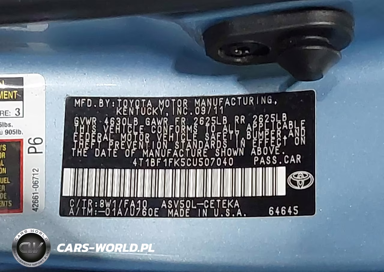 2012 Toyota Camry L VIN:4T1BF1FK5CU507040 - 9