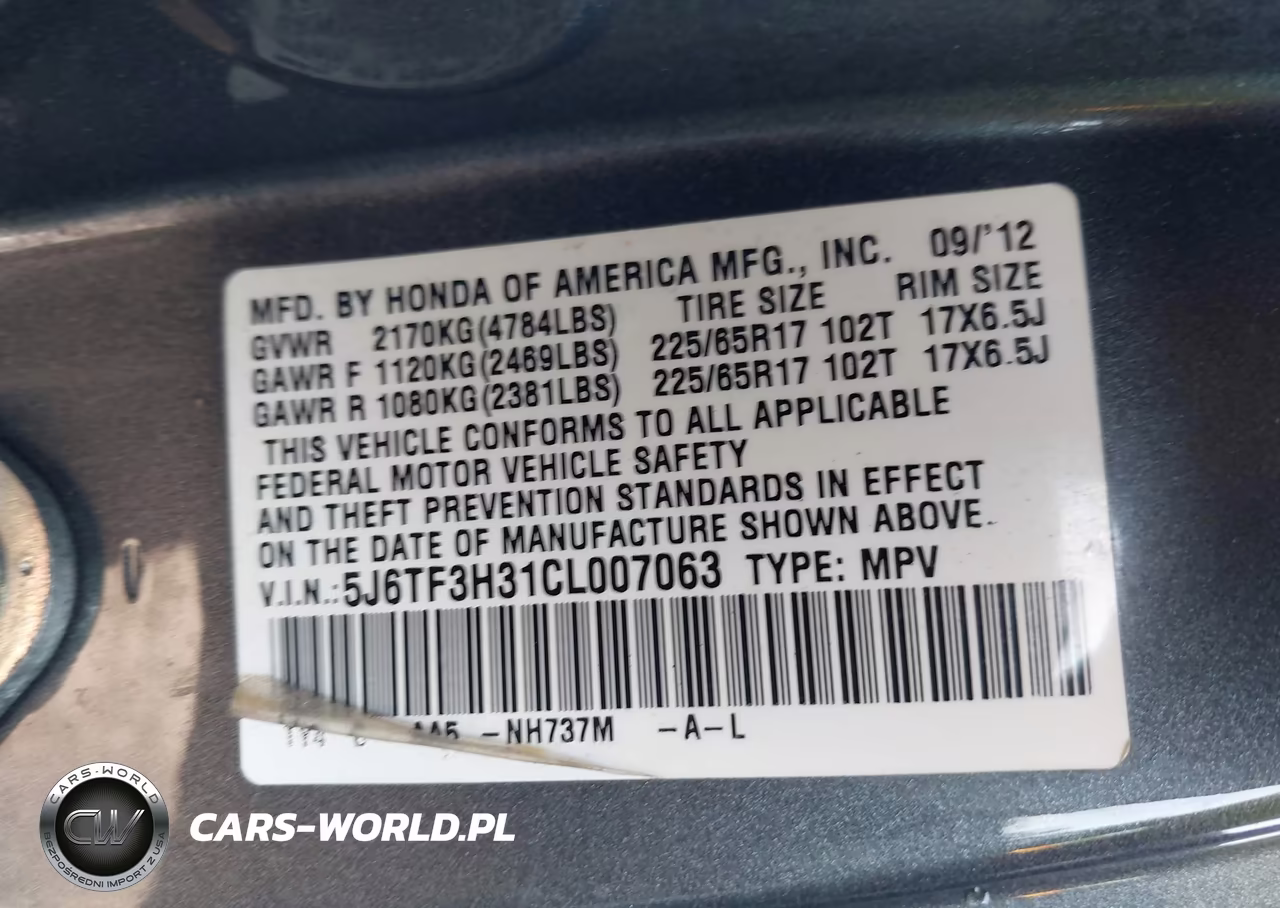 2012 Honda Crosstour 2.4 Ex VIN:5J6TF3H31CL007063 - 9