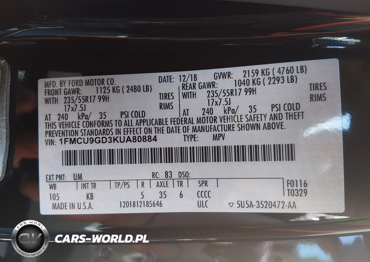 2019 Ford Escape Se VIN:1FMCU9GD3KUA80884 - 9