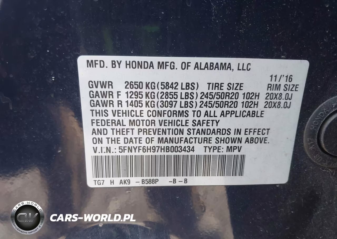 2017 Honda Pilot Touring VIN:5FNYF6H97HB003434 - 9
