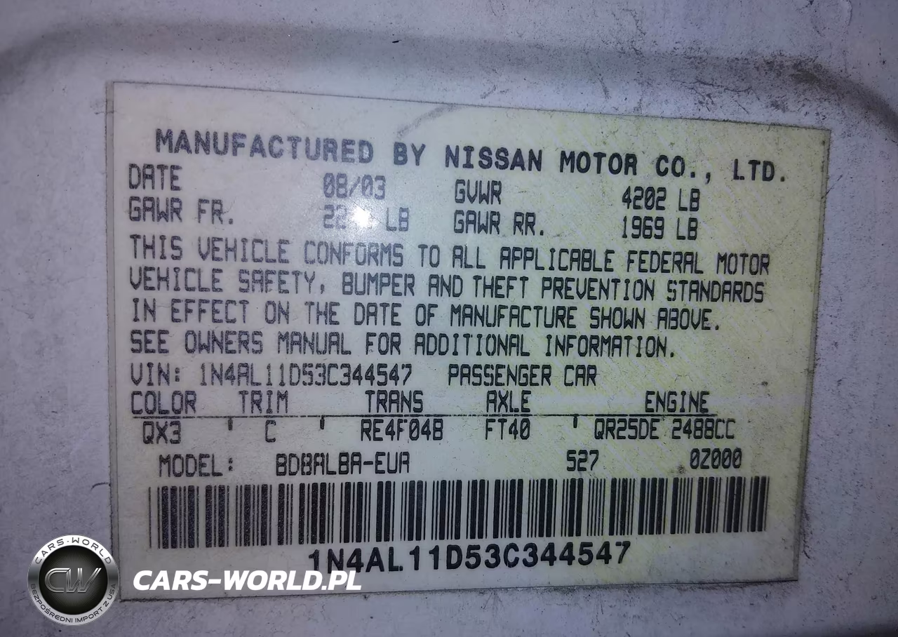 2003 Nissan Altima Sl VIN:1N4AL11D53C344547 - 9