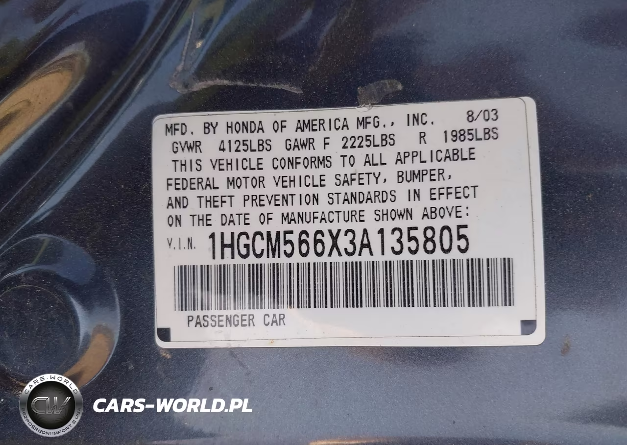 2003 Honda Accord 2.4 Ex VIN:1HGCM566X3A135805 - 9