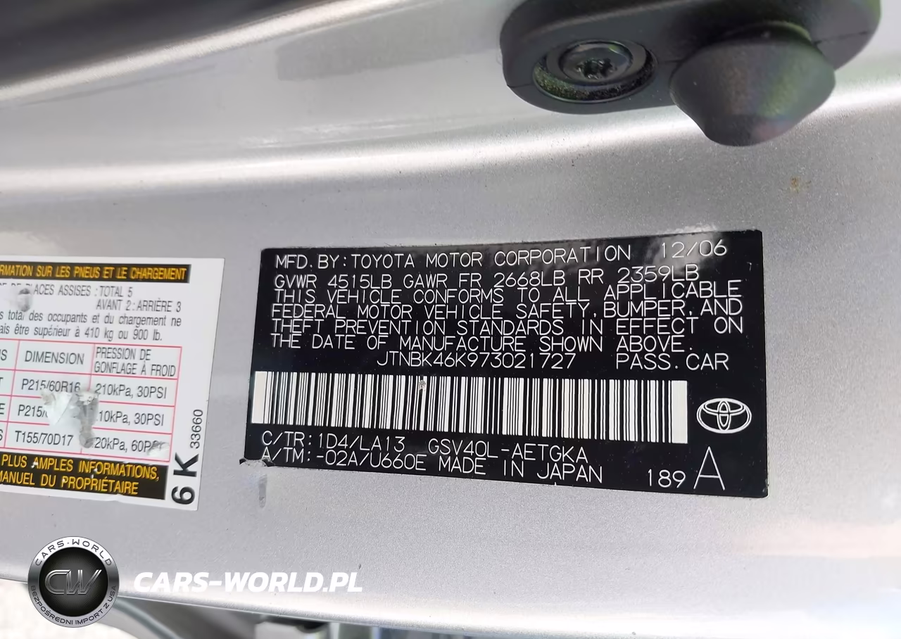 2007 Toyota Camry Xle V6 VIN:JTNBK46K973021727 - 9
