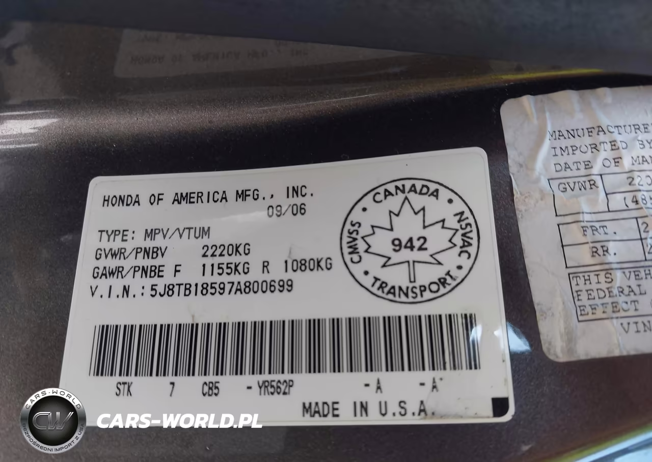 2007 Acura Rdx VIN:5J8TB18597A800699 - 9