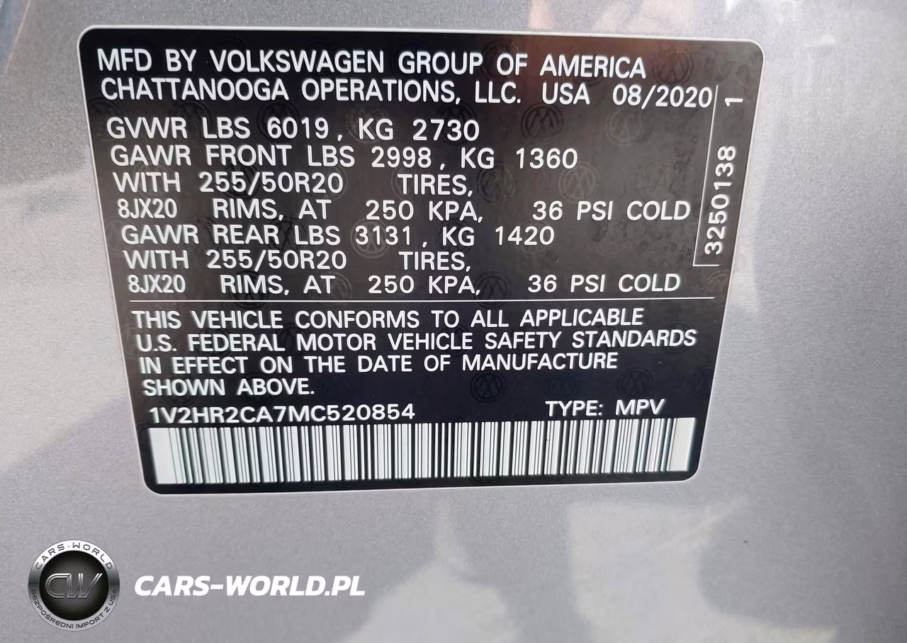 2021 Volkswagen Atlas 3.6L V6 Se W-Technology VIN:1V2HR2CA7MC520854 - 9