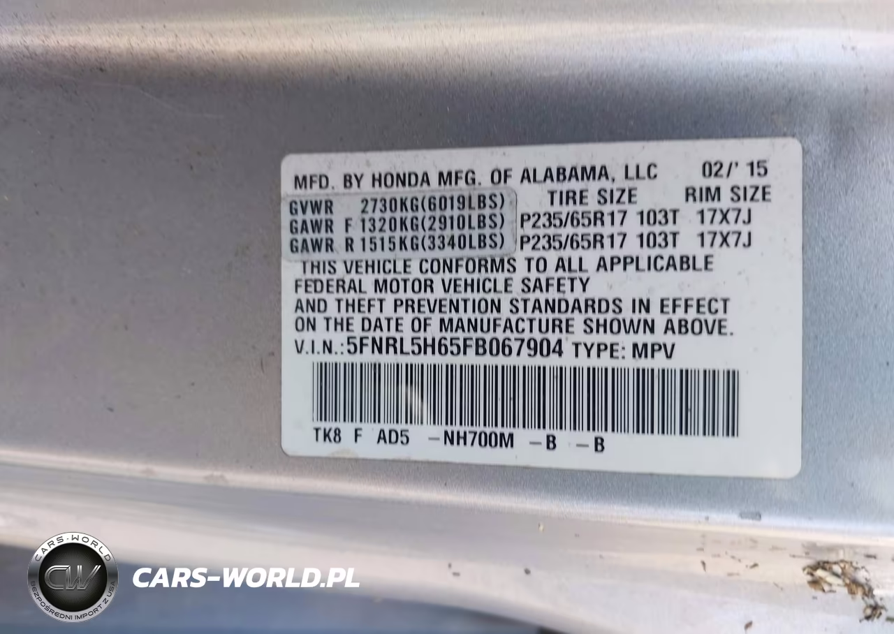 2015 Honda Odyssey Ex-L VIN:5FNRL5H65FB067904 - 9