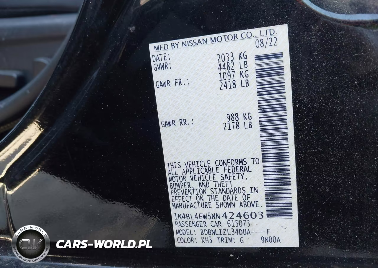 2022 Nissan Altima Sl Intelligent Awd VIN:1N4BL4EW5NN424603 - 9