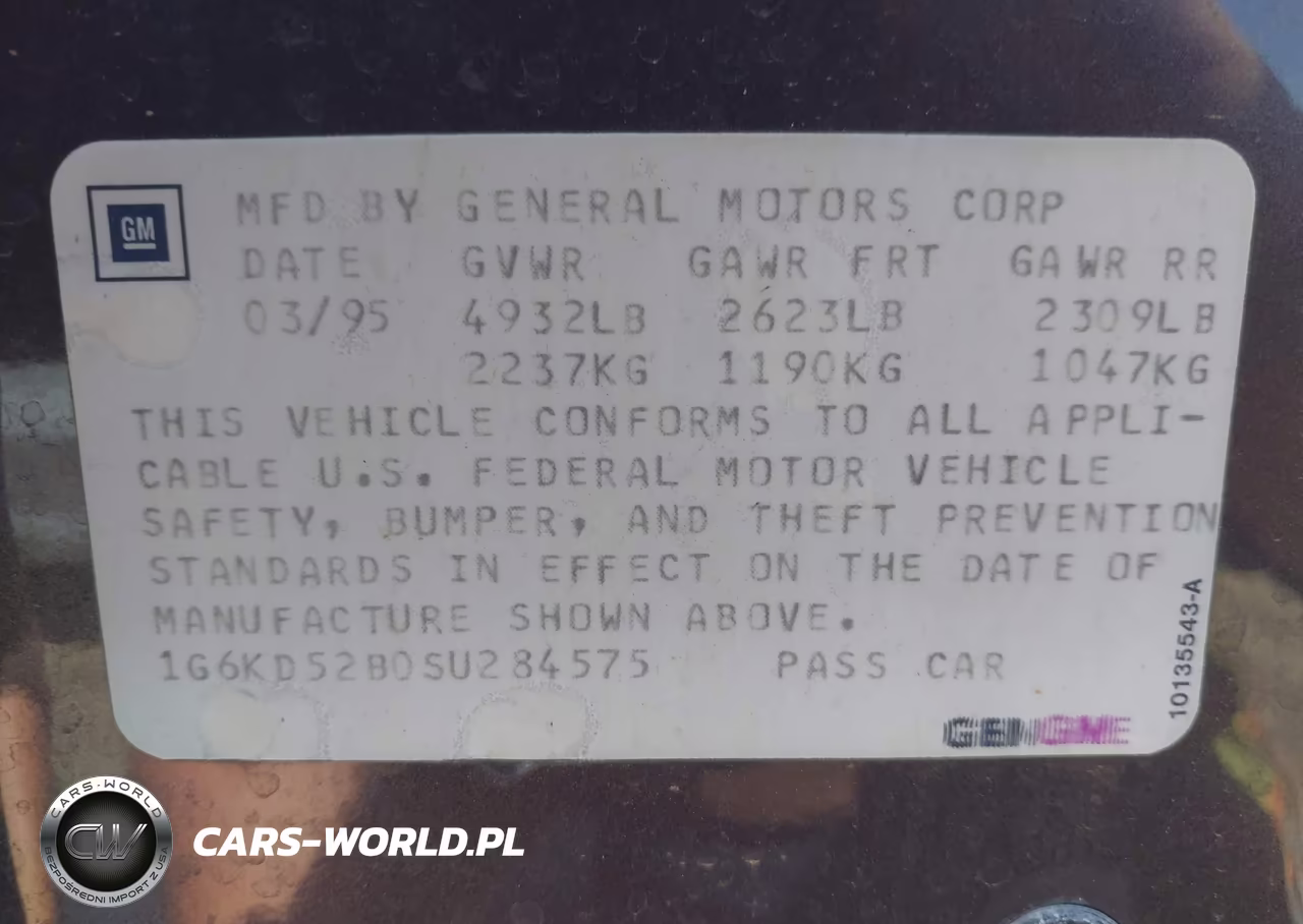 1995 Cadillac Deville VIN:1G6KD52B0SU284575 - 9