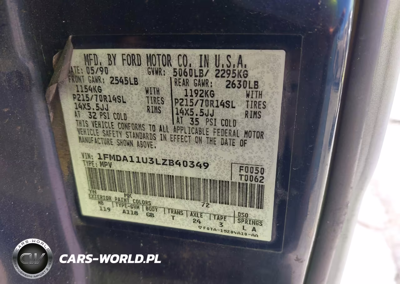 1990 Ford Aerostar VIN:1FMDA11U3LZB40349 - 9