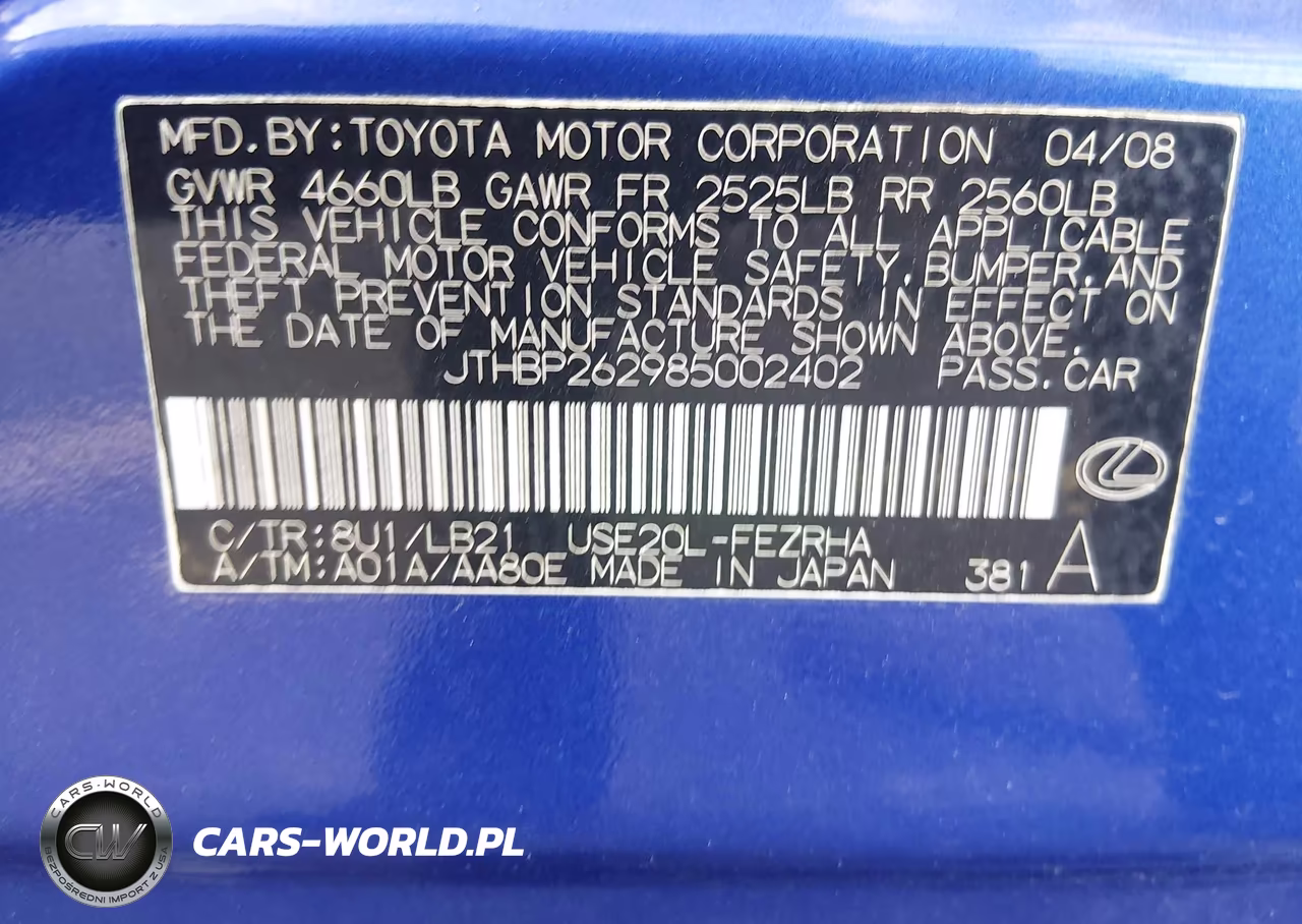 2008 Lexus Is F VIN:JTHBP262985002402 - 9