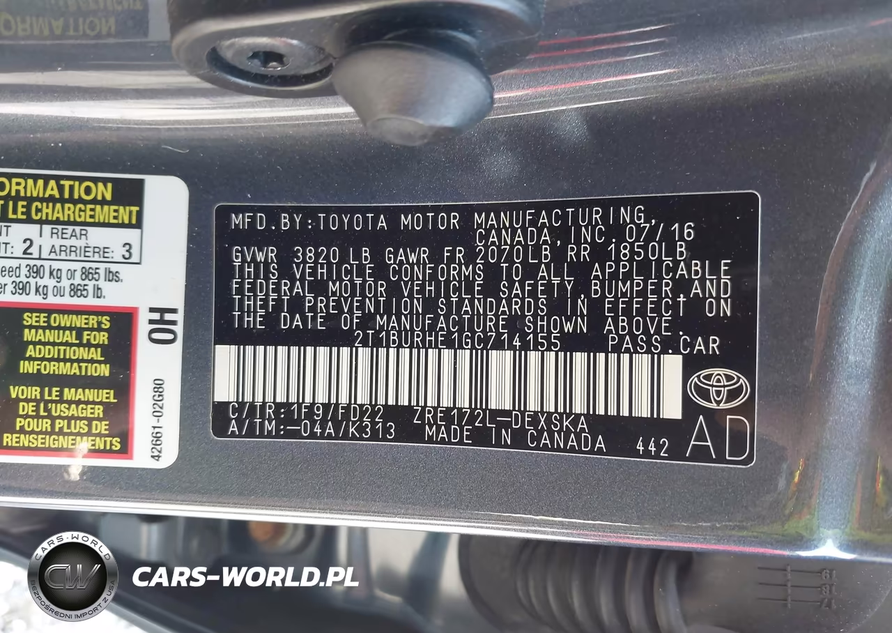 2016 Toyota Corolla S Plus VIN:2T1BURHE1GC714155 - 9
