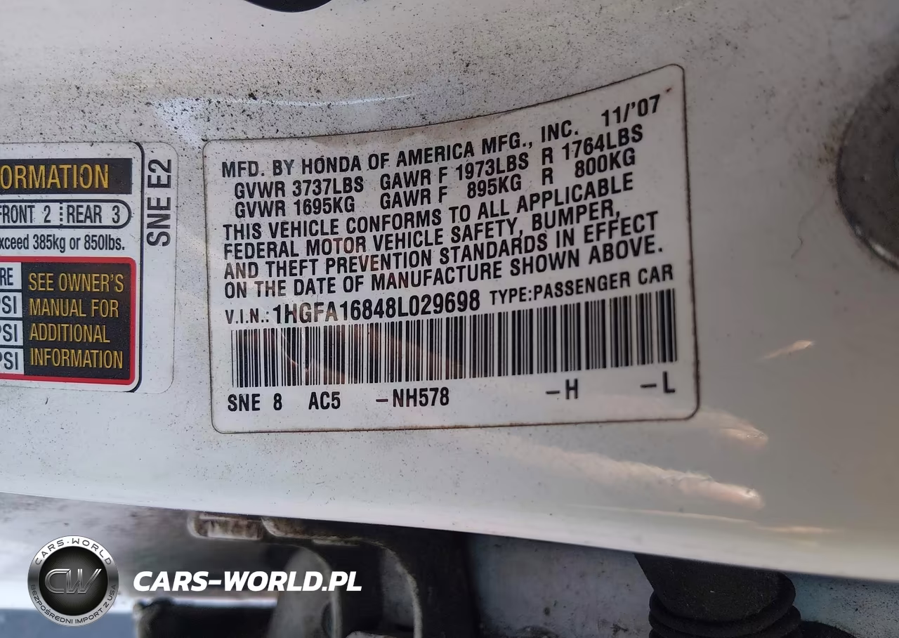 2008 Honda Civic Ex VIN:1HGFA16848L029698 - 9