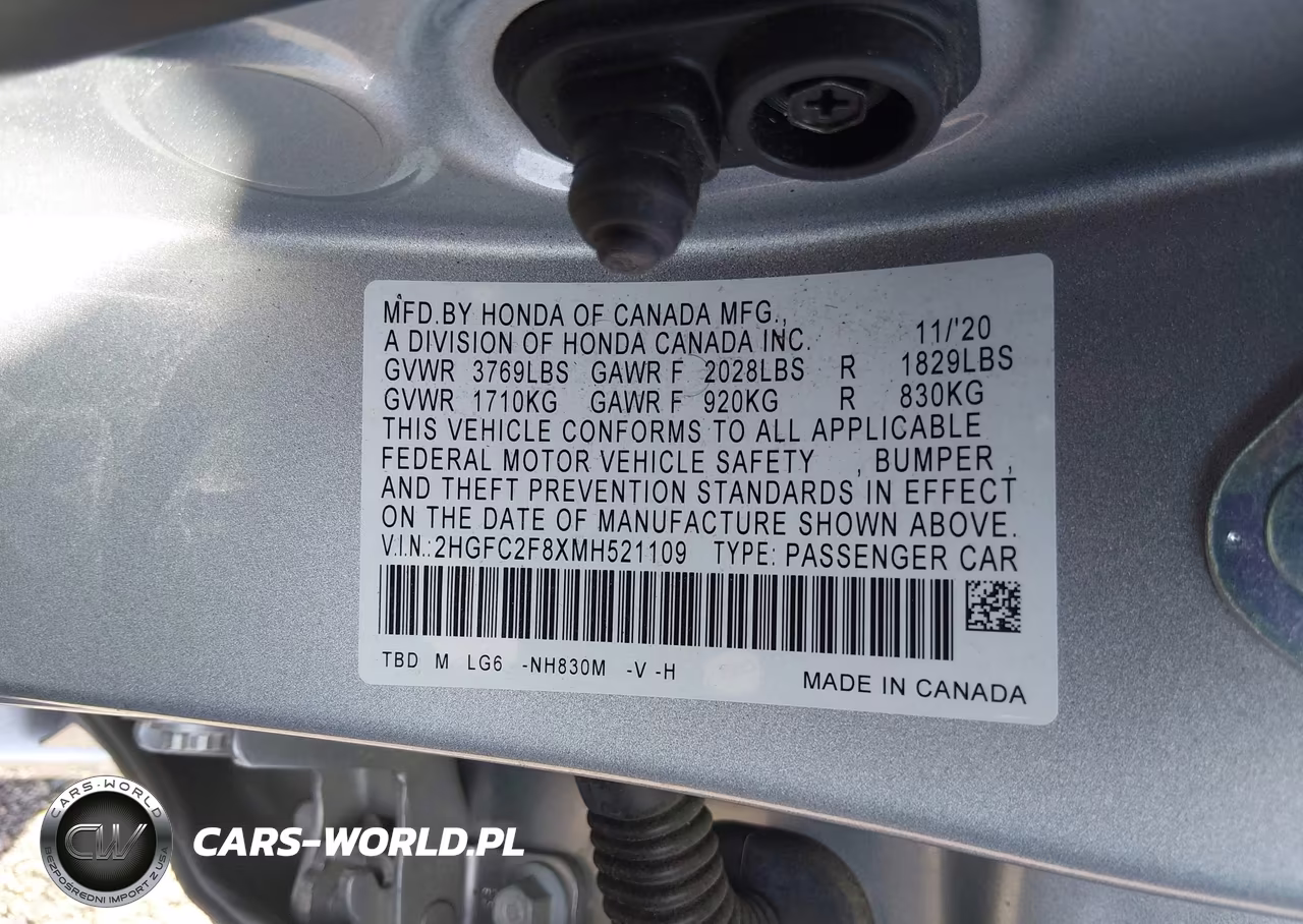2021 Honda Civic Sport VIN:2HGFC2F8XMH521109 - 9
