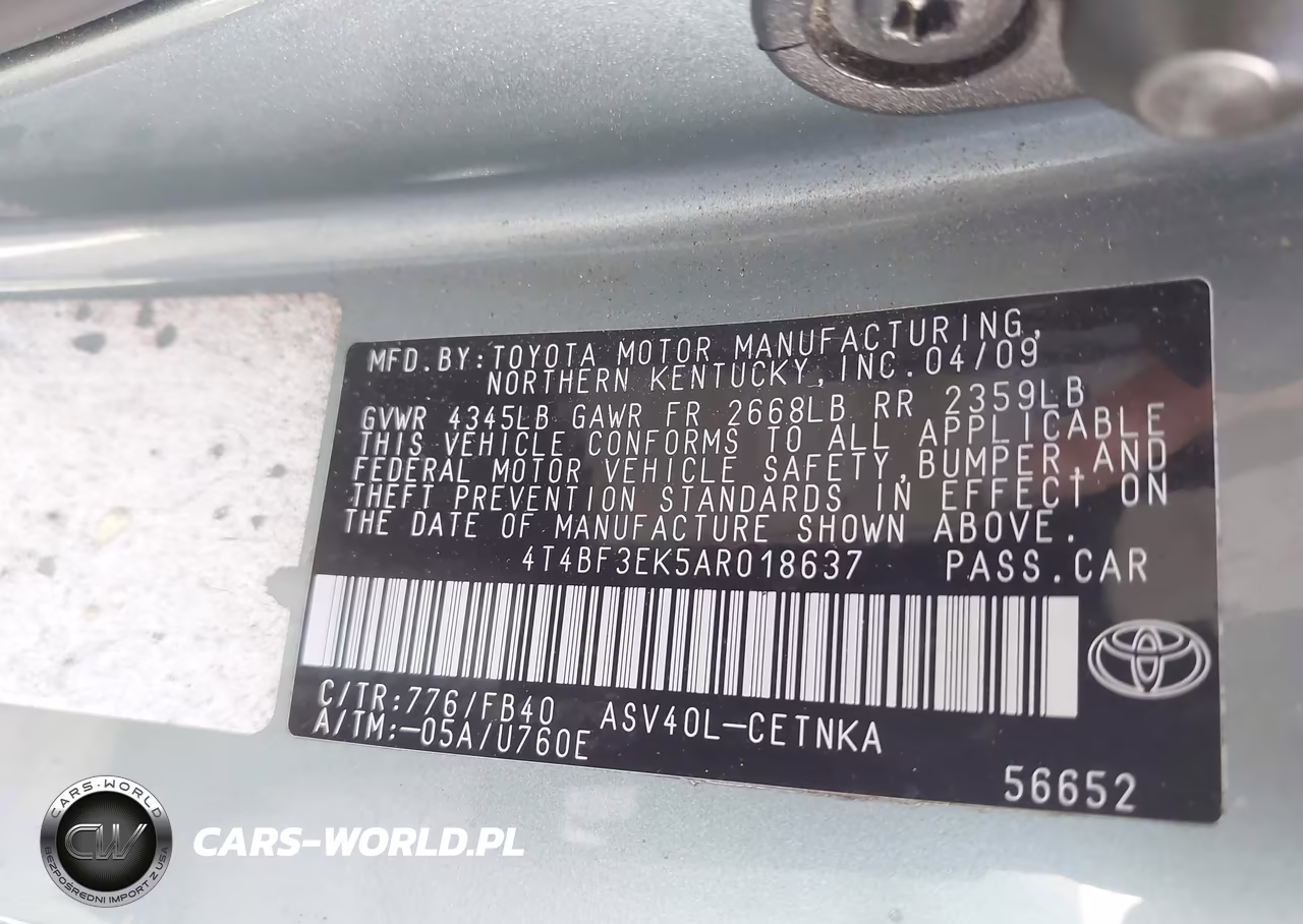 2010 Toyota Camry Base VIN:4T4BF3EK5AR018637 - 9