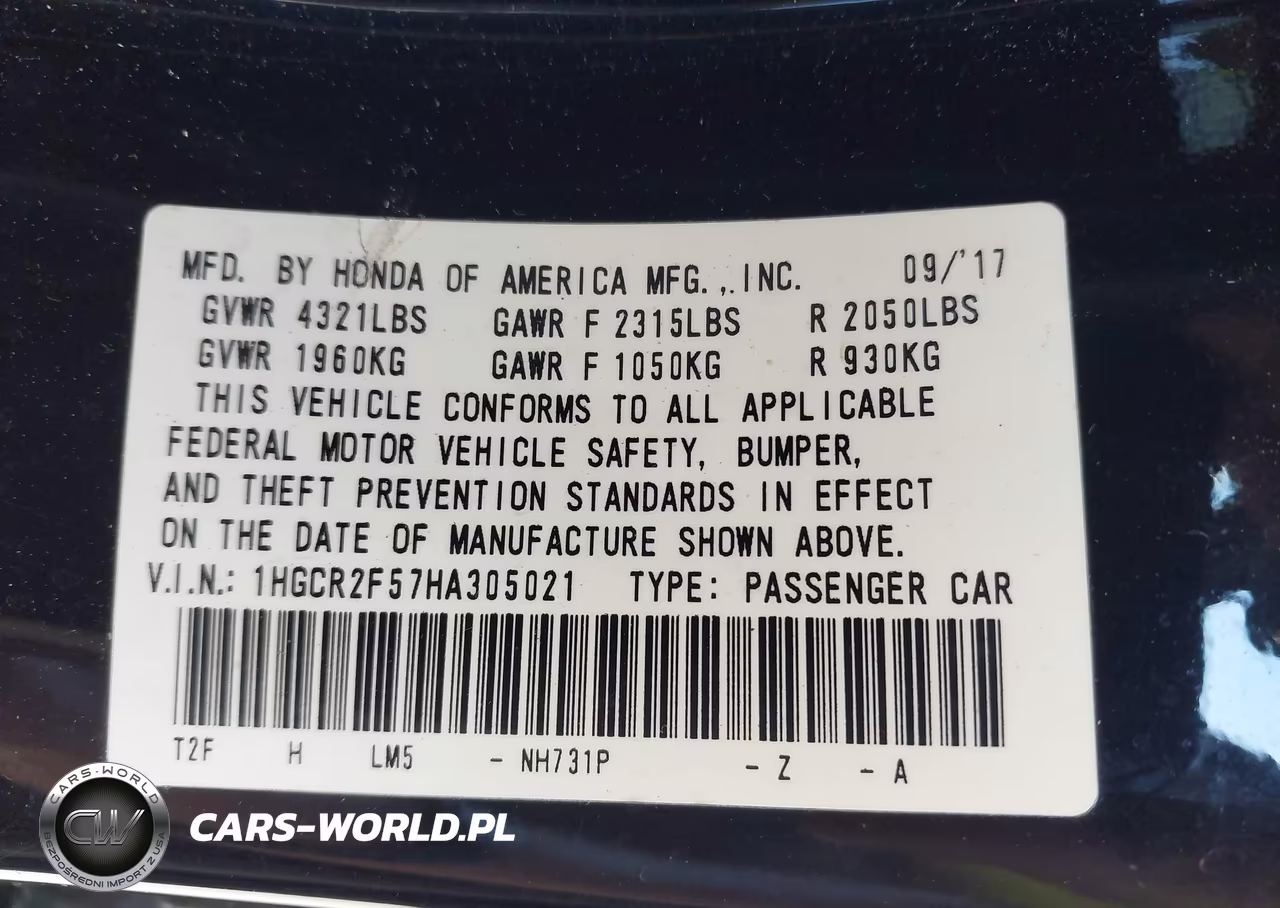 2017 Honda Accord Sport VIN:1HGCR2F57HA305021 - 9