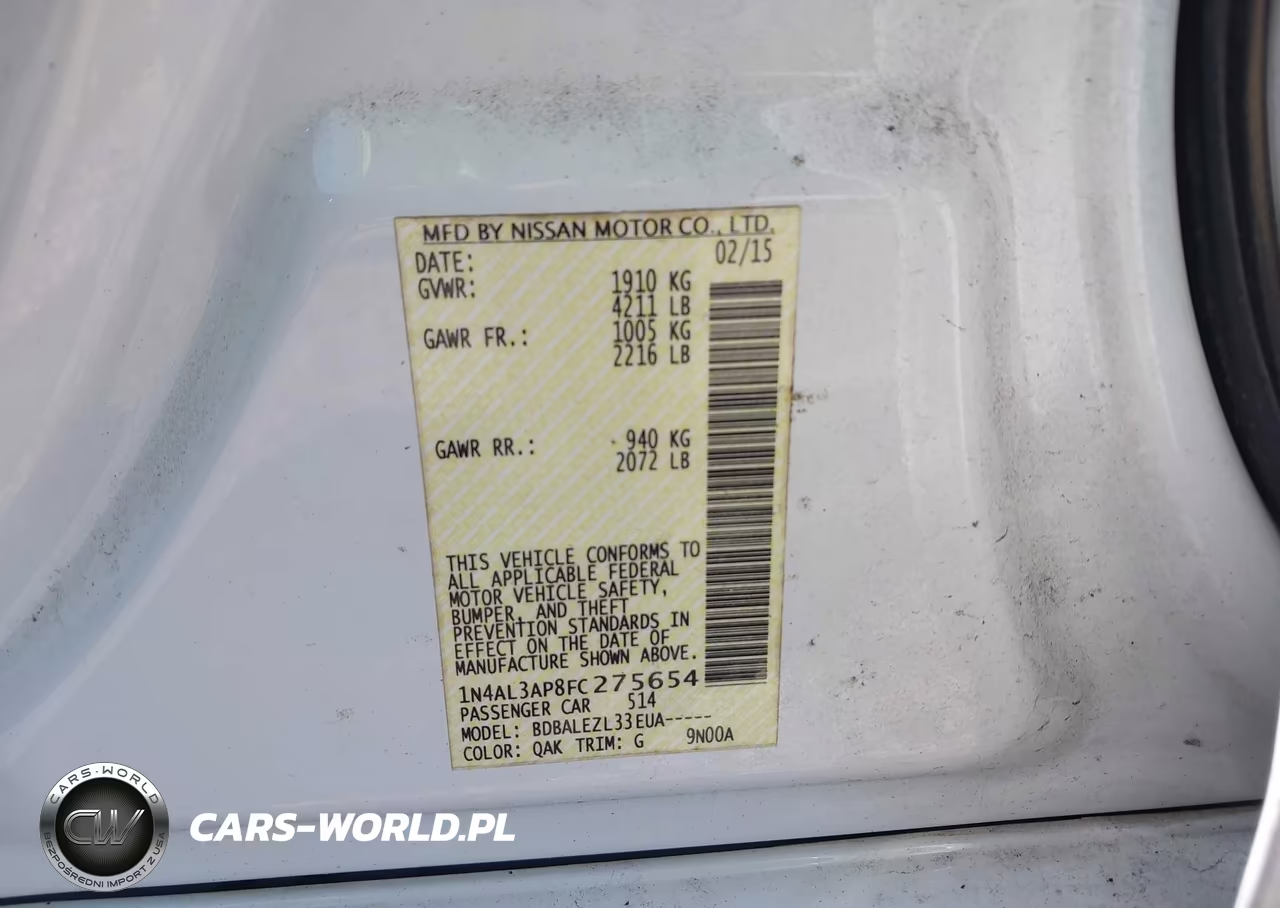 2015 Nissan Altima 2.5-2.5 S-2.5 Sl-2.5 Sv VIN:1N4AL3AP8FC275654 - 9