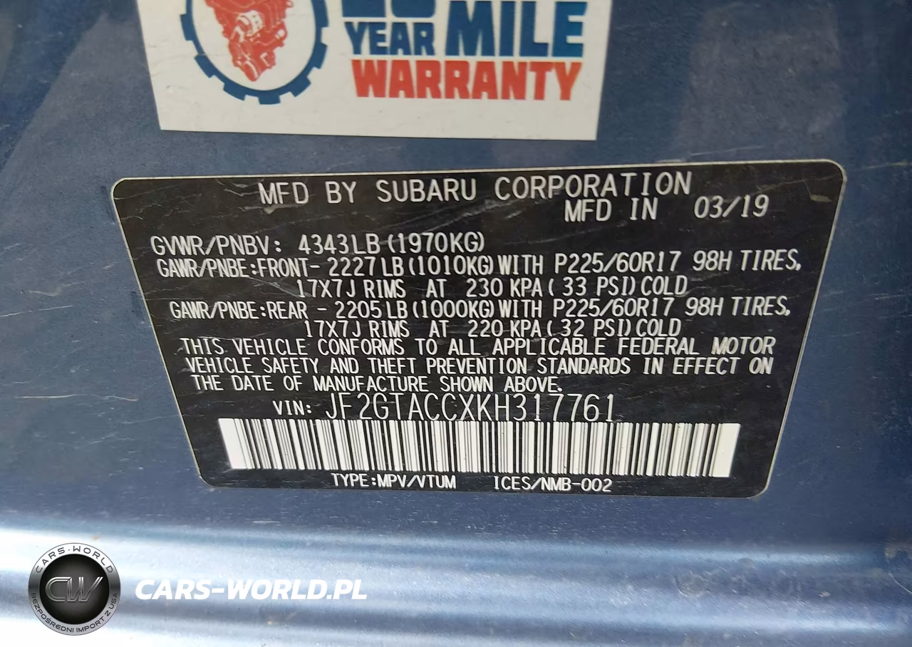 2019 Subaru Crosstrek 2.0I Premium VIN:JF2GTACCXKH317761 - 9