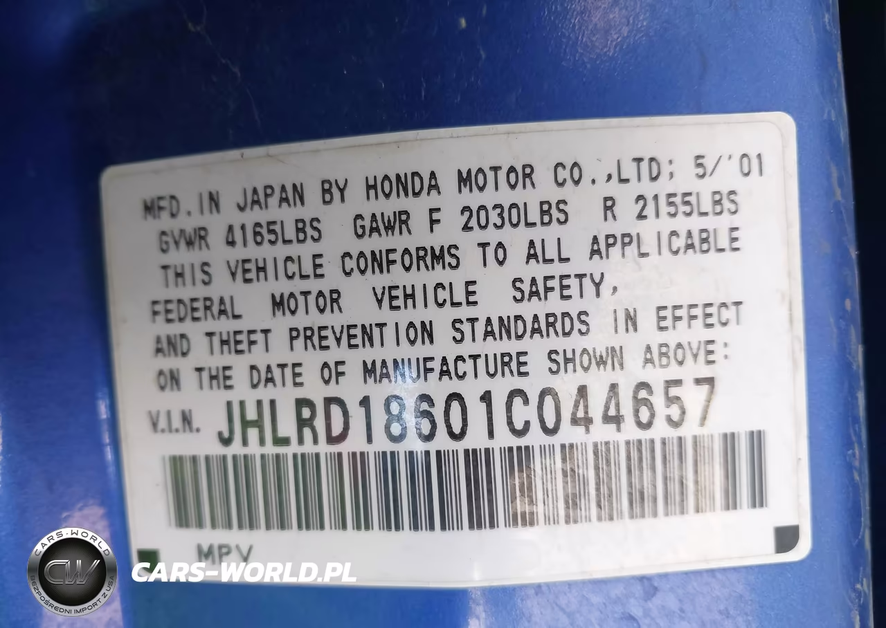 2001 Honda Cr-V Ex VIN:JHLRD18601C044657 - 9