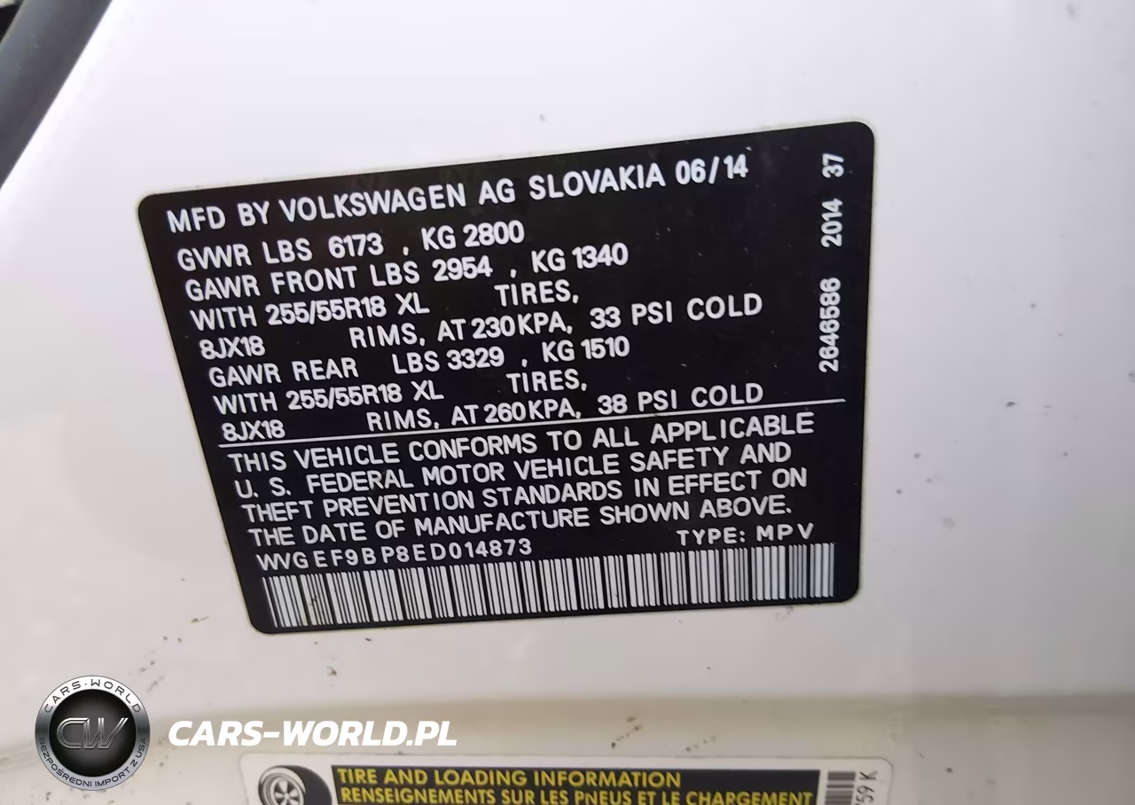 2014 Volkswagen Touareg 3.6L Sport VIN:WVGEF9BP8ED014873 - 9