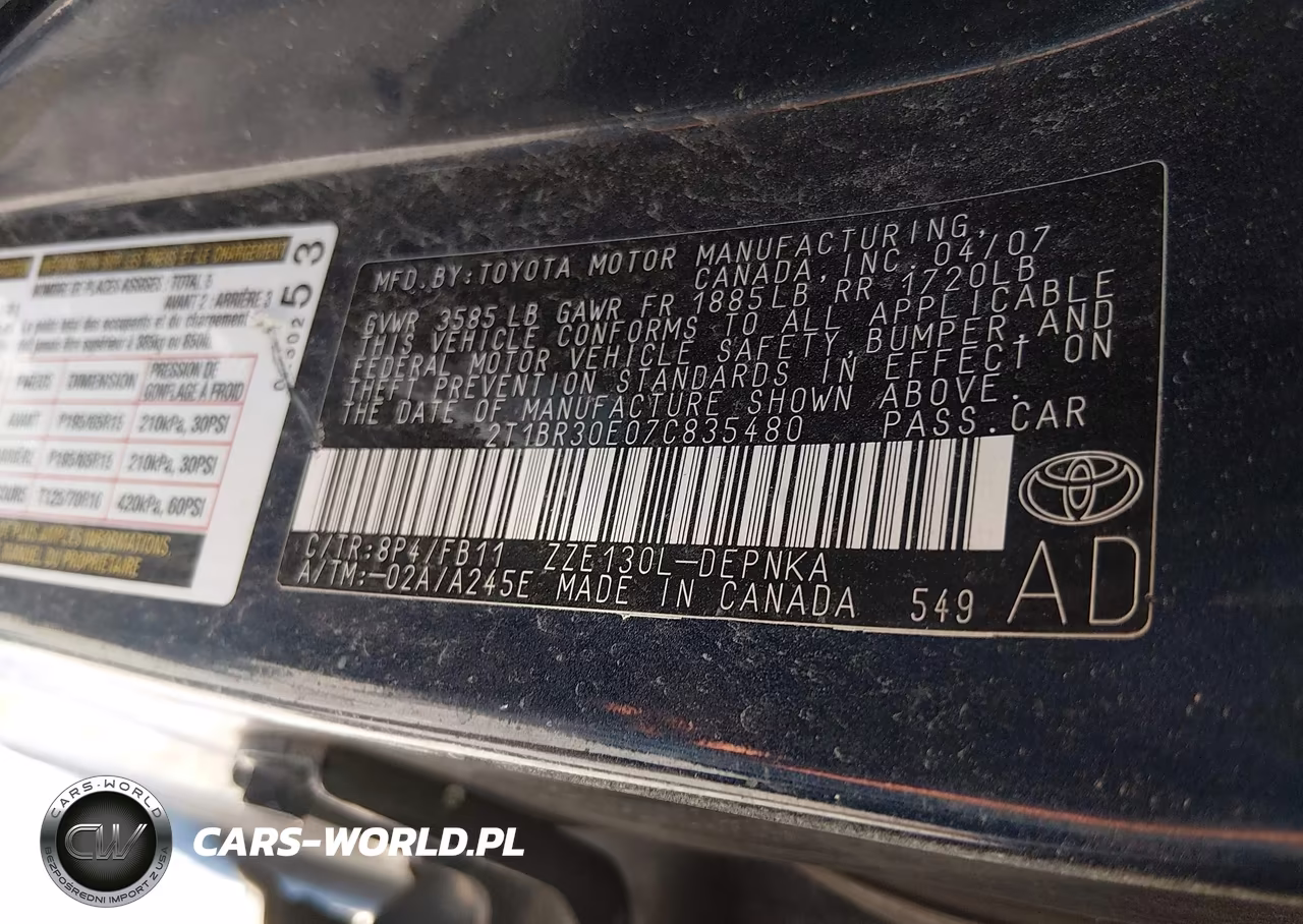 2007 Toyota Corolla Le VIN:2T1BR30E07C835480 - 9