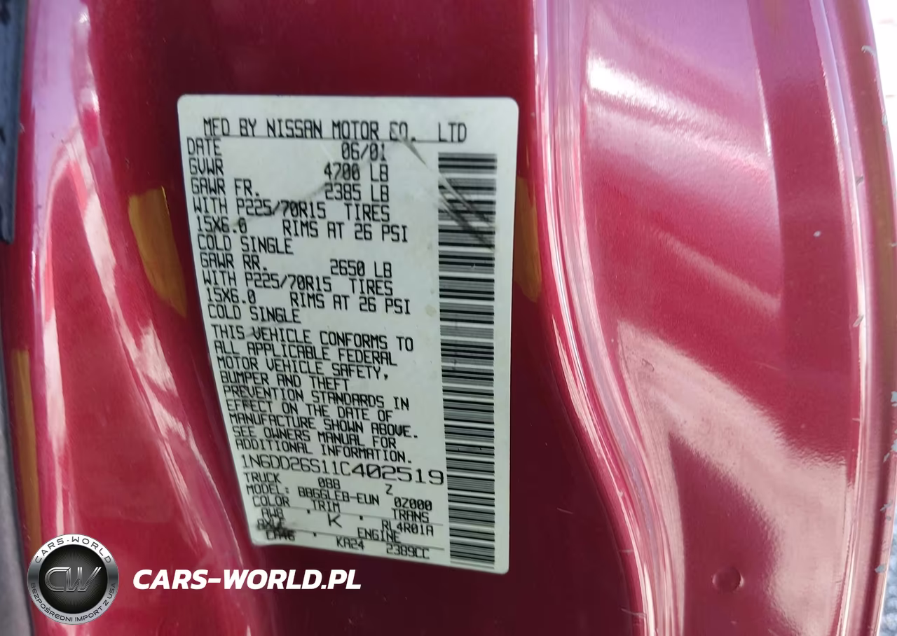 2001 Nissan Frontier Xe VIN:1N6DD26S11C402519 - 9