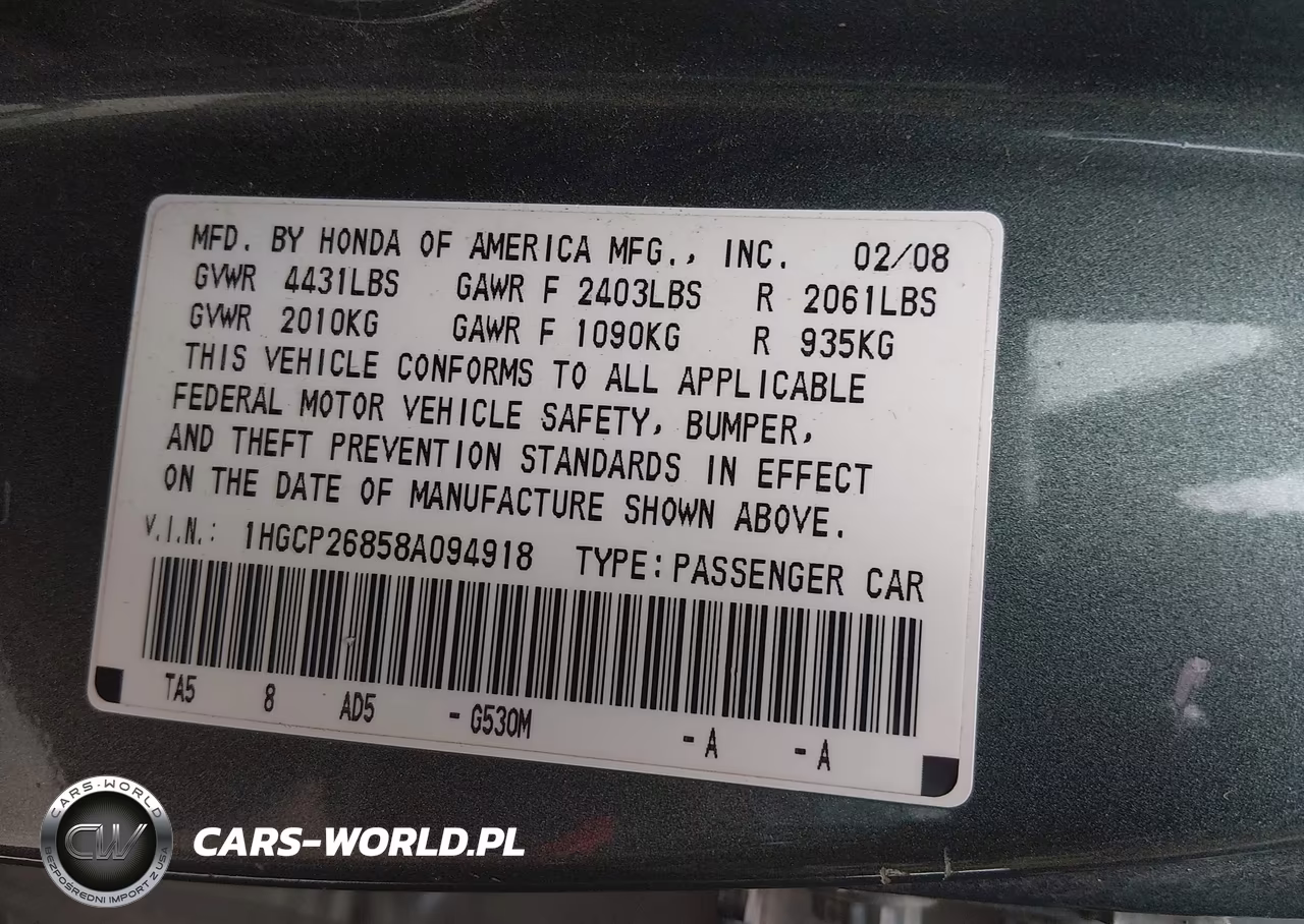 2008 Honda Accord 2.4 Ex-L VIN:1HGCP26858A094918 - 9