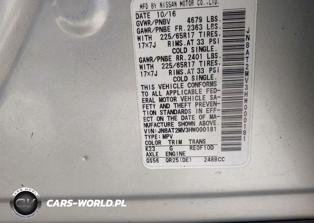 2017 Nissan Rogue S VIN:JN8AT2MV3HW000181 - 9