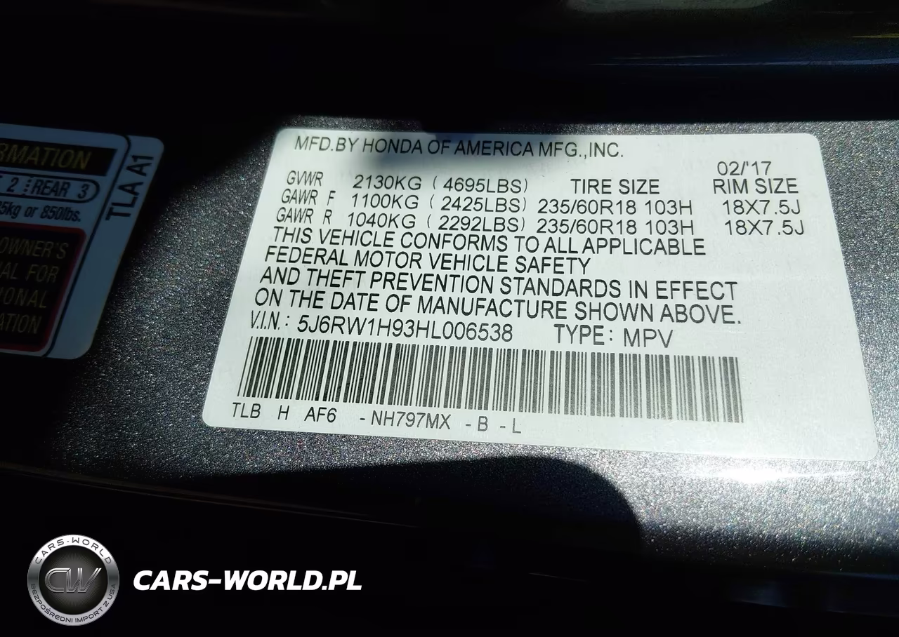 2017 Honda Cr-V Touring VIN:5J6RW1H93HL006538 - 9