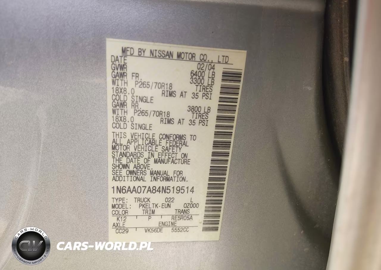 2004 Nissan Titan Se VIN:1N6AA07A84N519514 - 9