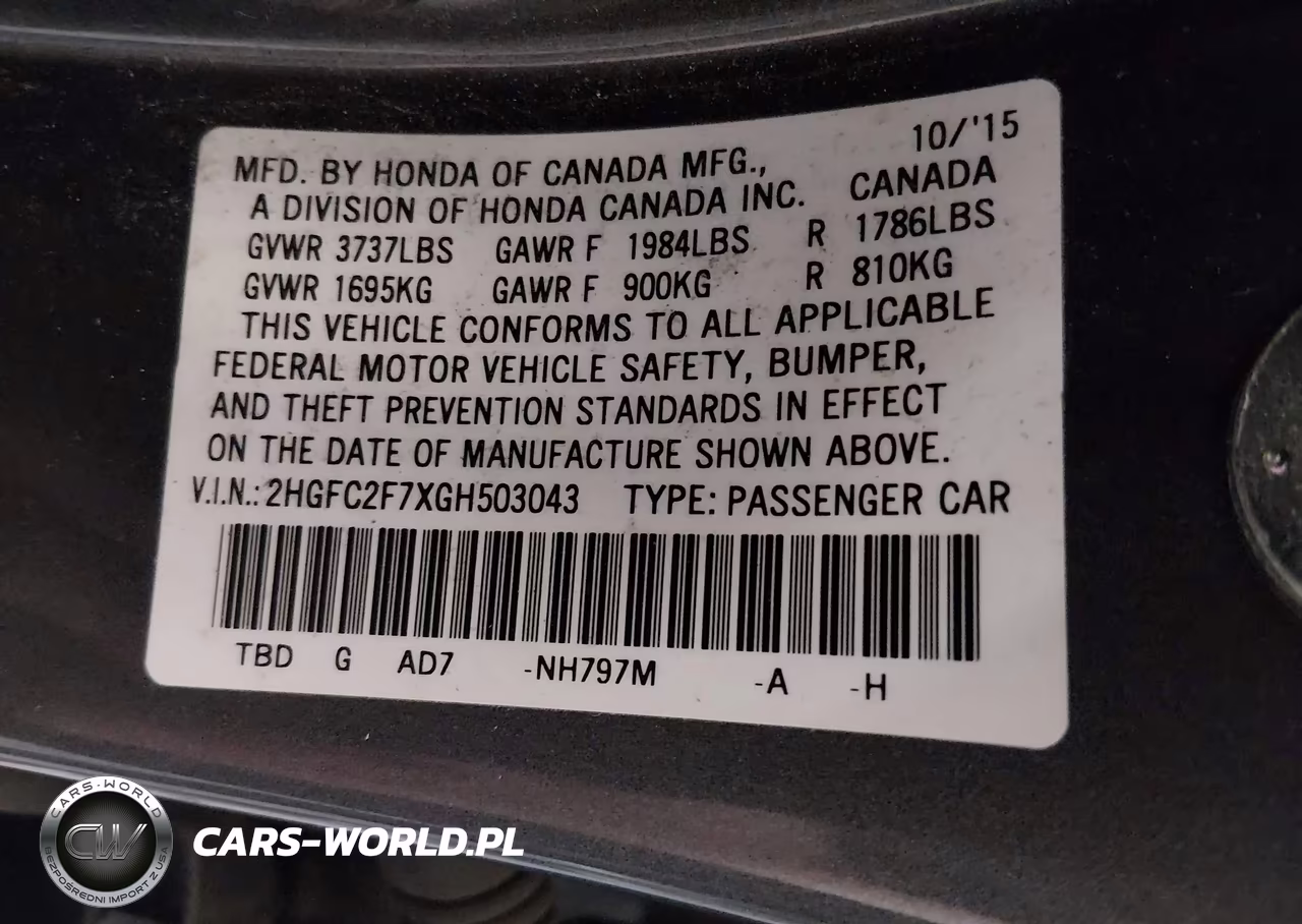 2016 Honda Civic Ex VIN:2HGFC2F7XGH503043 - 9