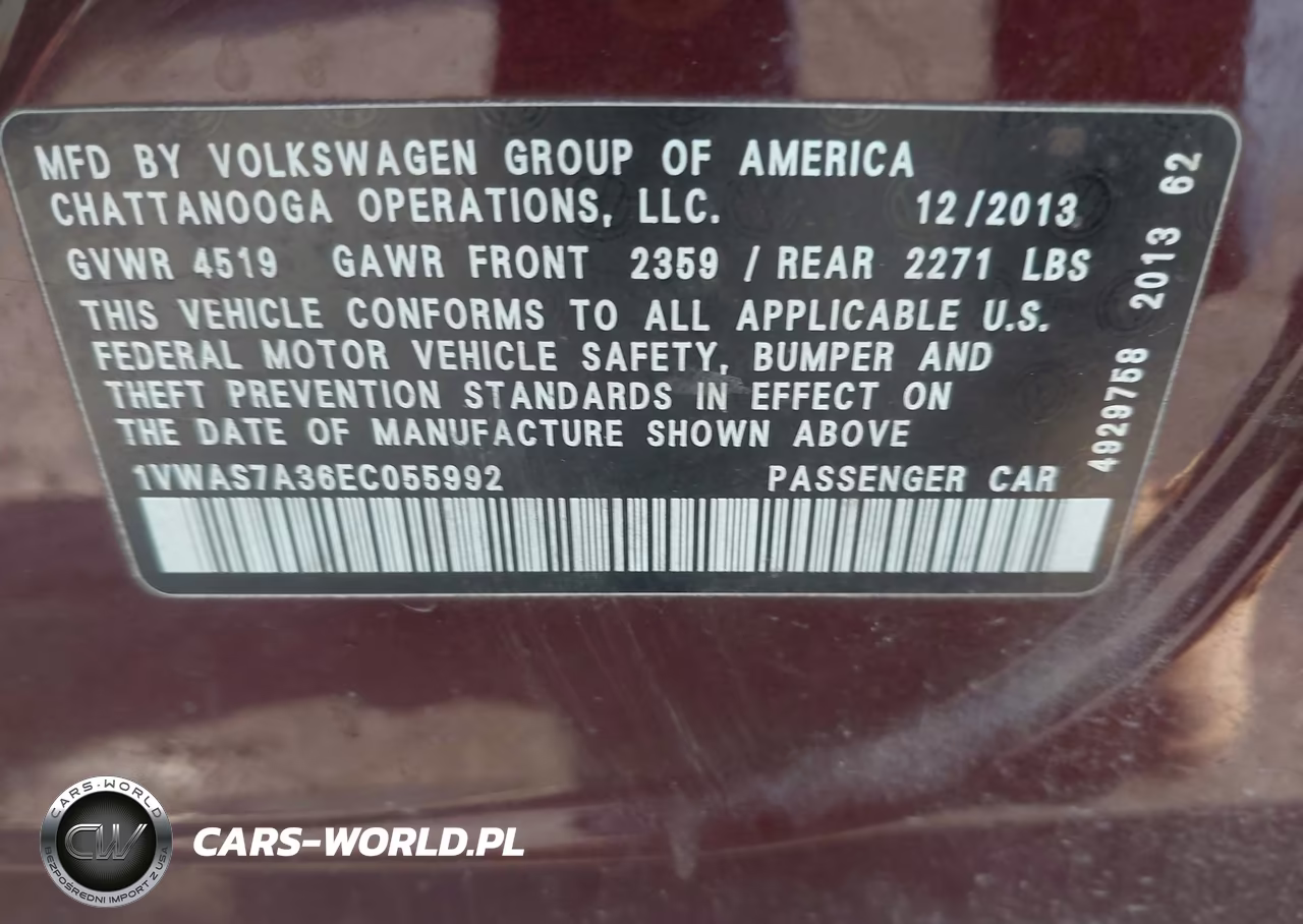 2014 Volkswagen Passat 1.8T Wolfsburg Edition VIN:1VWAS7A36EC055992 - 9