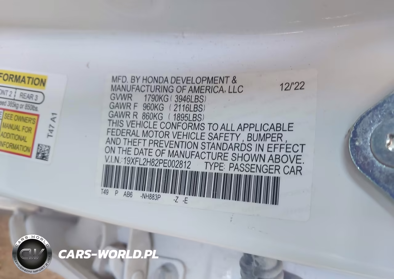 2023 Honda Civic Sport VIN:19XFL2H82PE002812 - 9