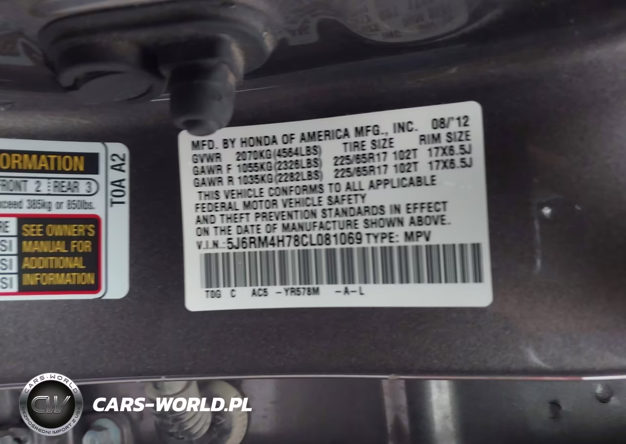 2012 Honda Cr-V Ex-L VIN:5J6RM4H78CL081069 - 9